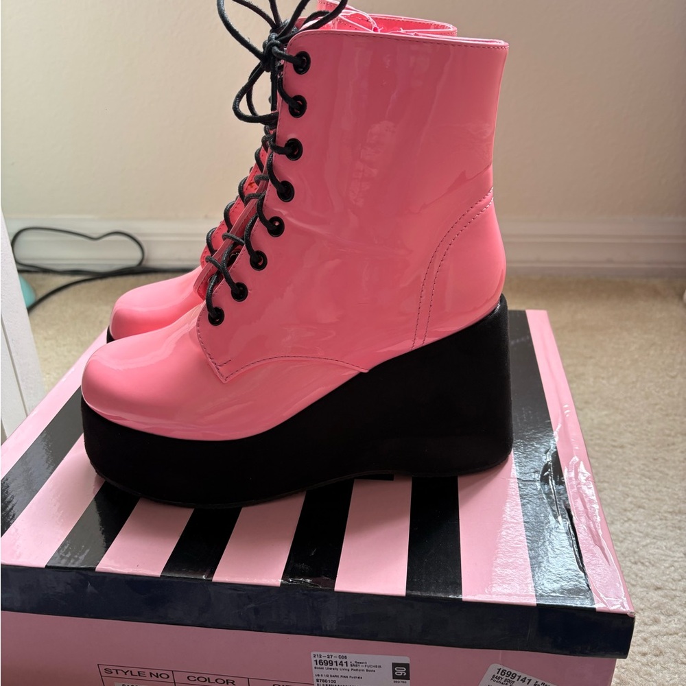 Dolls Kill Pink Glossy Platform Boots